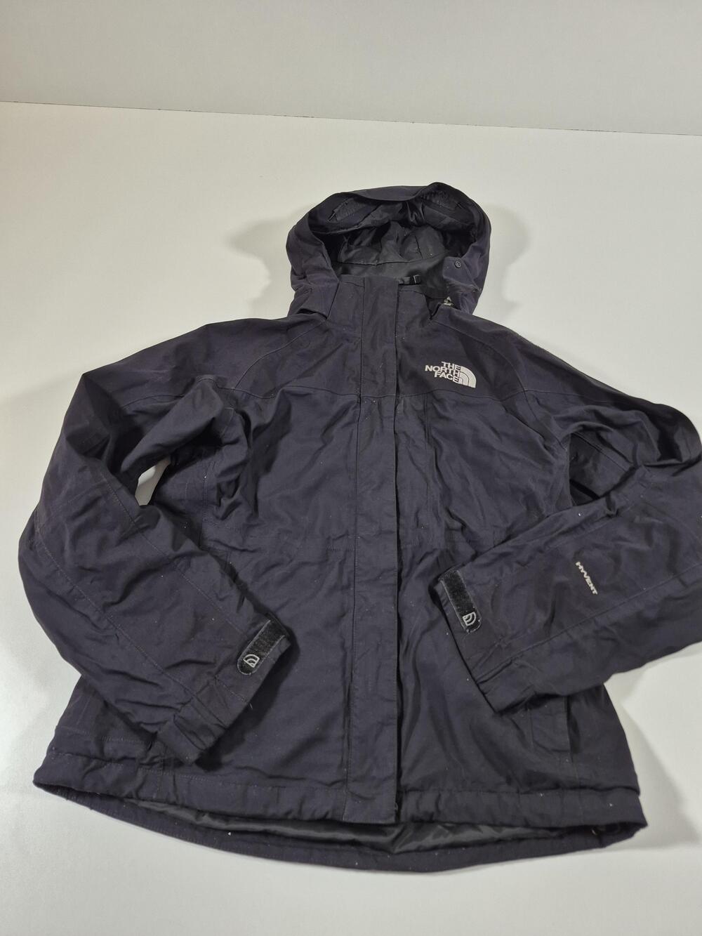 The North Face Jacket Womens Small Black HyVent Waterproof Hooded Rain Coat FLAW